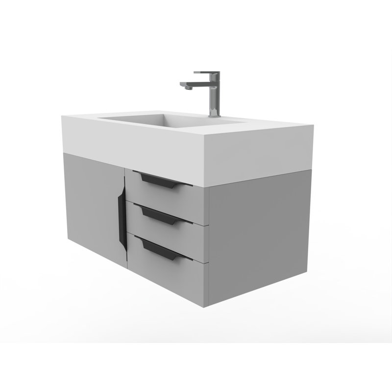 Nile 36" Wall-Mounted Single Bathroom Vanity Set, White, Black, Gray