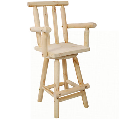 Alfordsville Rustic Bar Stool - Fir Wood Construction, Chair with Footrest,Wide Armrest, Rustic Kitchen Stool, Tall Bistro Chair for Dining Room, Restaurant, Pub, 4-Foot