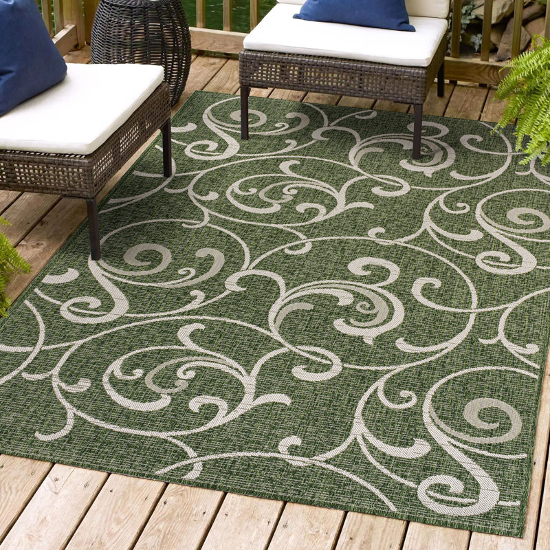 Tapis d'intérieur / extérieur à volutes Maribel, Rectangle 5 pi 3 po x 7 pi 7 po