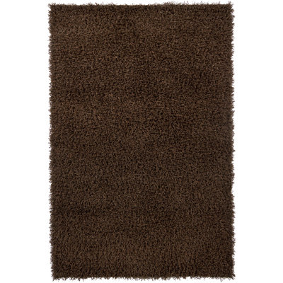 Tapis d'intérieur à poil long brun en polyester tissé à la main Arae Authentic