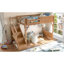 Lit mezzanine simple avec garde-robe et espace de rangement intégrés, lit mezzanine en bois massif avec tablettes à côté, garde-corps pleine longueur et escalier, aucun sommier nécessaire, naturel profond-1750405231