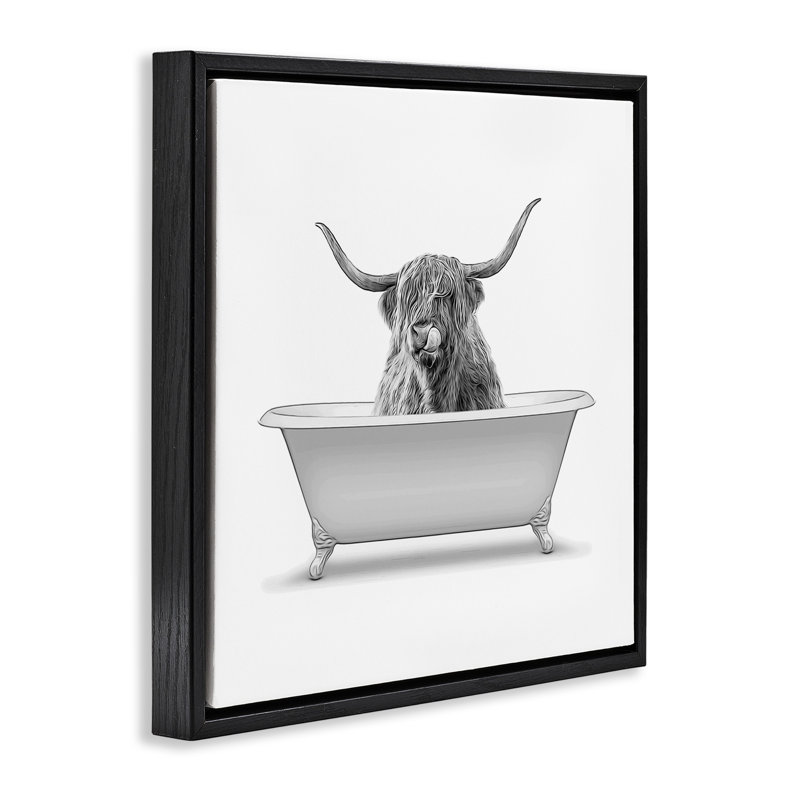 «Longhorn Highland Cow Bath Tub», toile encadrée flottante noire par Annalisa Latella, H 18 po x l 18 po