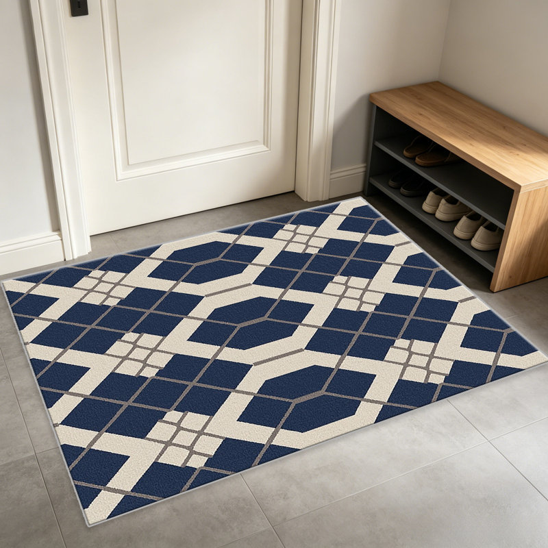 Navy Lattice area rugs for Living Room, Soft and Comfortable, Suitable for all seasons, easy to maintain, machine washable Indoor floor mat, Under Table Farmhouse suitable for Bedroom, Dining Room, Study, Patio, Balcony, Home Decor