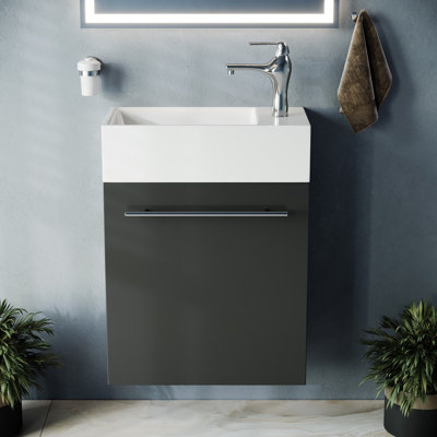 Meuble-lavabo mural blanc avec robinet et drain Evander