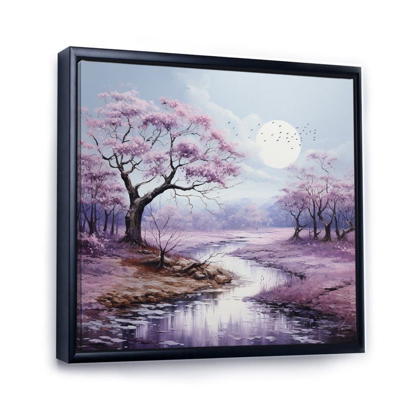 " Meadow Contemplative Landscape Pointillism II ", Black Floater Framed, 30" H x 30" W x 1" D