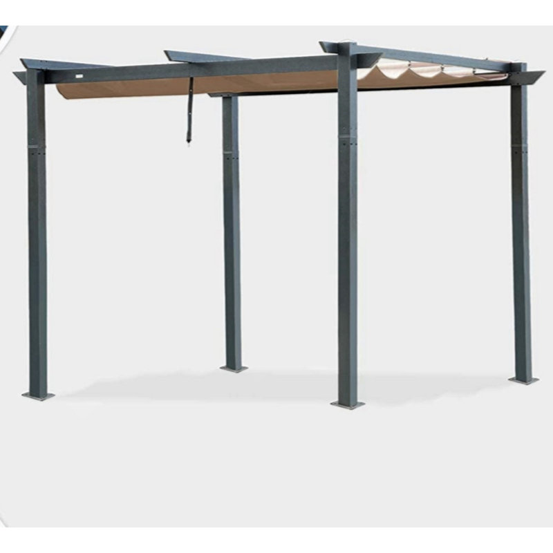 Palawan Aluminum Retractable Pergola with Canopy, Brown, Gray, 10 ft. x 10 ft