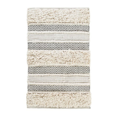 Woven Stripe Bath Rug 22X58", 0.5" Medium Pile, Machine Washable, Non-Skid Backing, Grey Home Accessory 22X58" Texture Rug, Latex Back, Interior Design