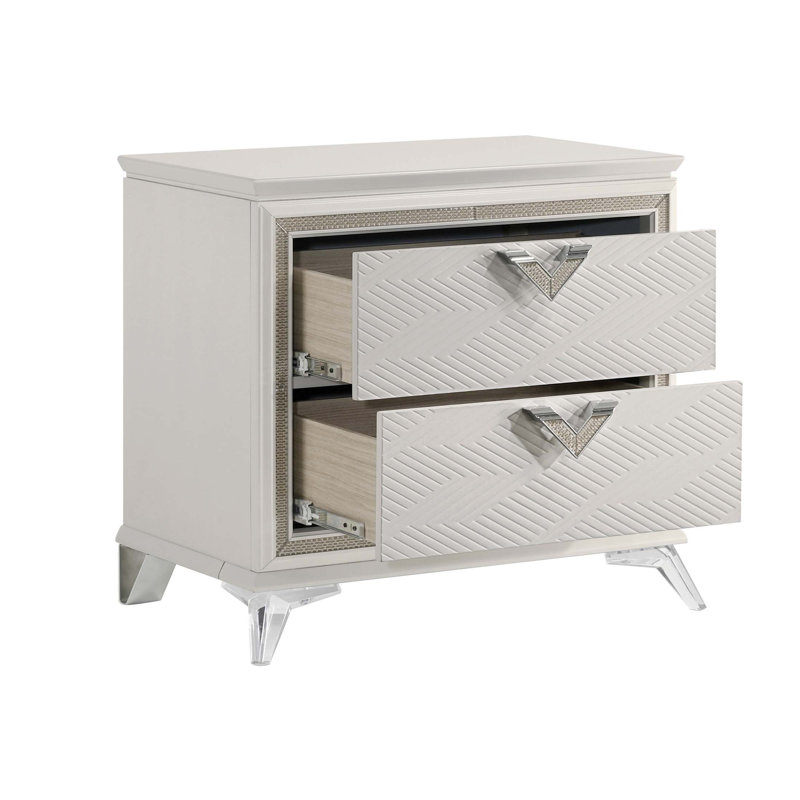 Table de chevet à 2 tiroirs de luxe moderne avec bois d'ingénierie durable et pieds élégants en acrylique pour un rangement élégant dans la chambre à coucher