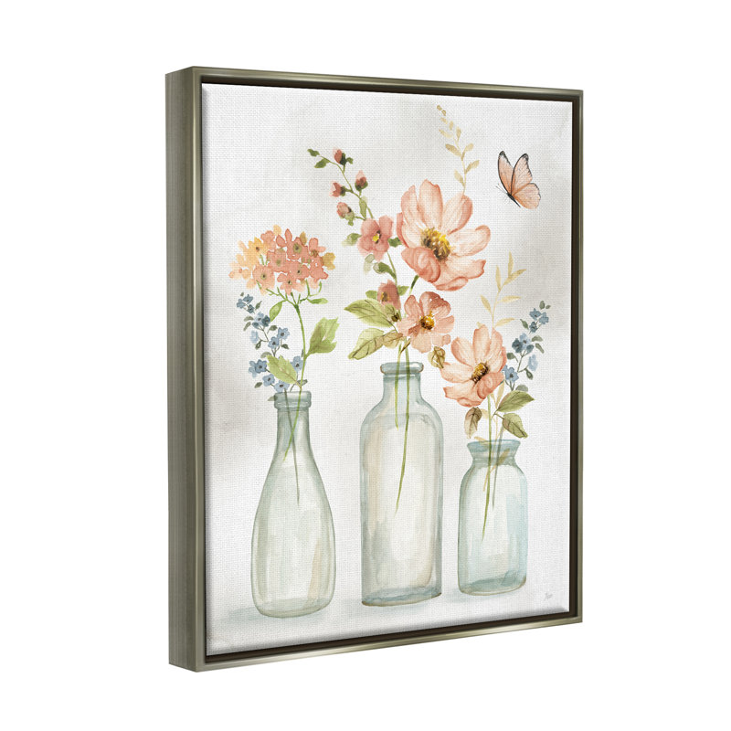 «Pink Flowers» par Nan Nan, H 21 po x l 17 po x P 1,7 po, Cadre flottant gris lustré
