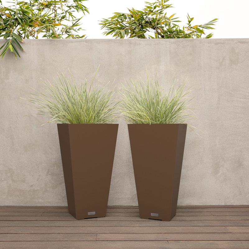 Espresso Brown 26" Modern Square Tapered Plastic Planter 2-Pack