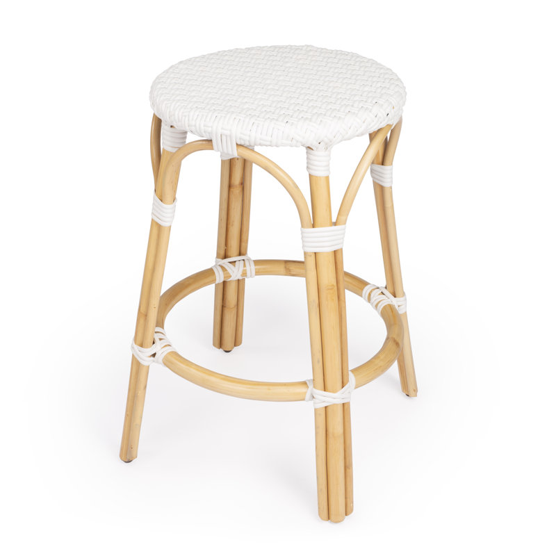 Tobias Rattan Bar Stool & Counter Stool, Counter Stool (24" Seat Height), Glossy White/Natural Rattan Frame