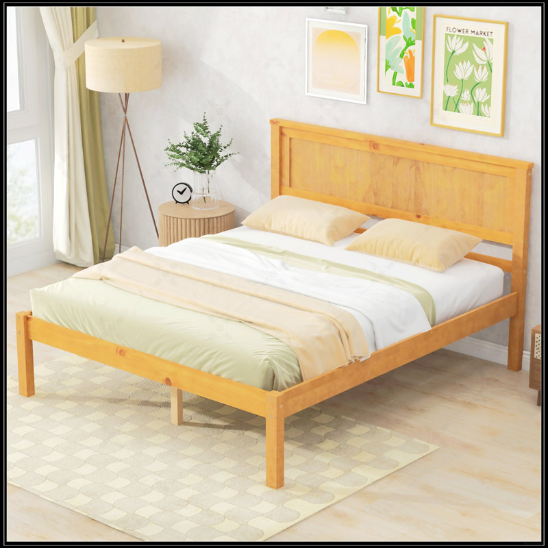 Platform Bed Frame With Headboard, Full, White