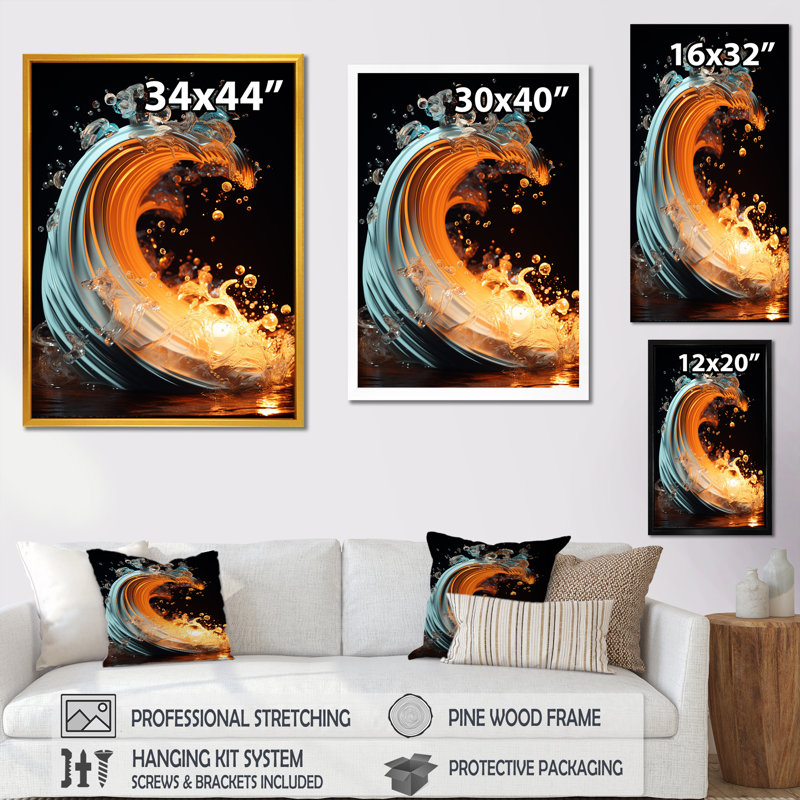 «Abstract Gold Coastal Waves Golden Hour», reproduction sur toile, H 20 po x l 12 po x P 1 po, Toile tendue