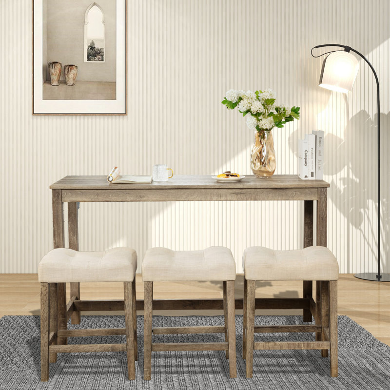 4 Piece Bar Table Set with Power Outlet,Bar Table Set with Chairs,Sofa Bar Table with Stools,Behind Couch Table with 3 Padded Stools,for Living Room,Dining room