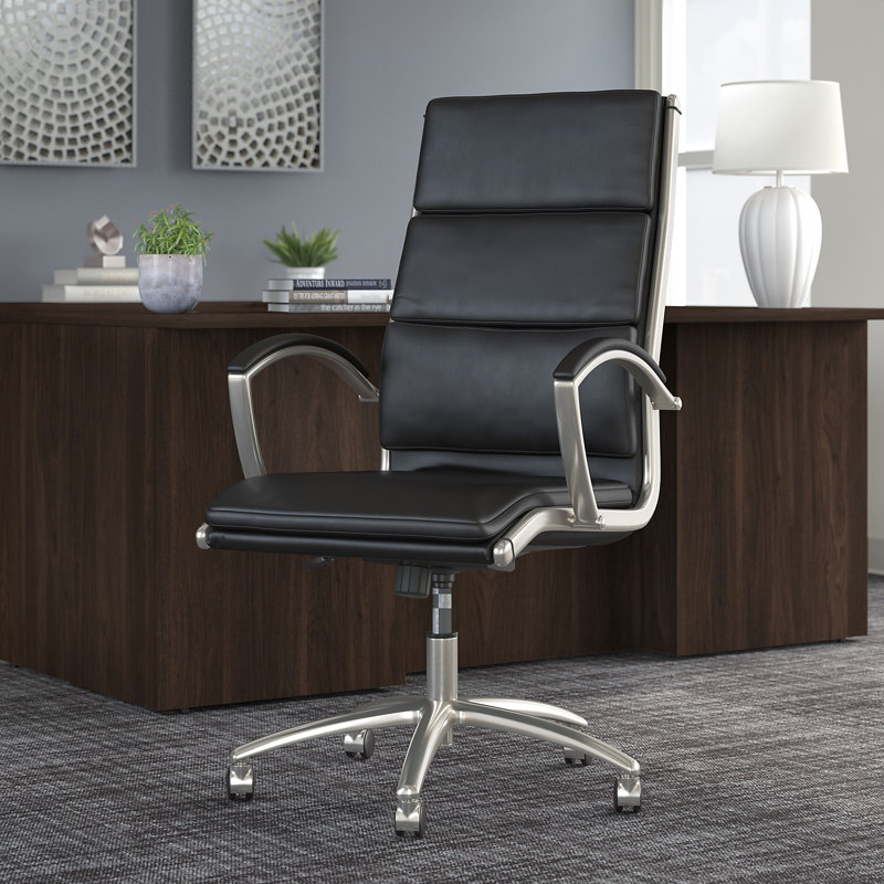 BBF Seating Faux Leather High Back Executive Chair, Black Leather