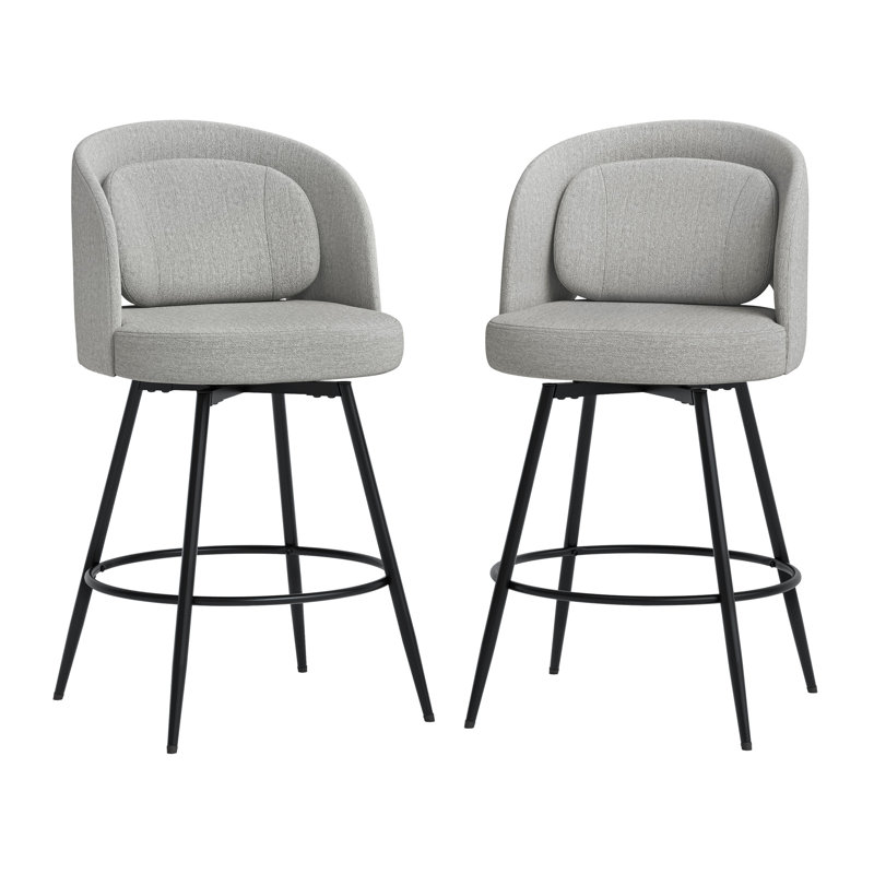 26" H Swivel Counter Stool with Metal Frame, Gray/Linen, 2