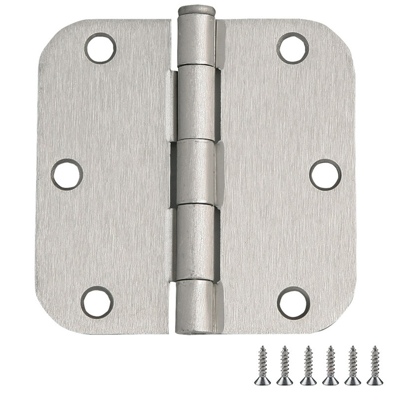 Charnière de porte en laiton satiné, 3,5 po, rayon 5/8 po, paquet de 9, Nickel satiné