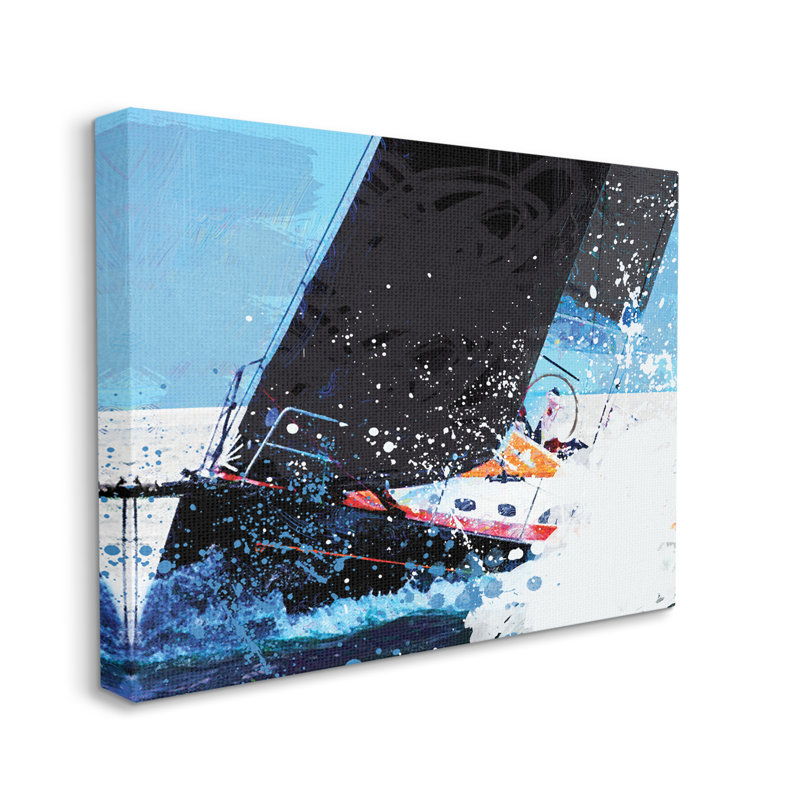 «Boat Rough Water Splashing Waves Ocean Collage» par Savannah Miller - impression, Toile tendue, H 16 po x l 20 po x P 1,5 po