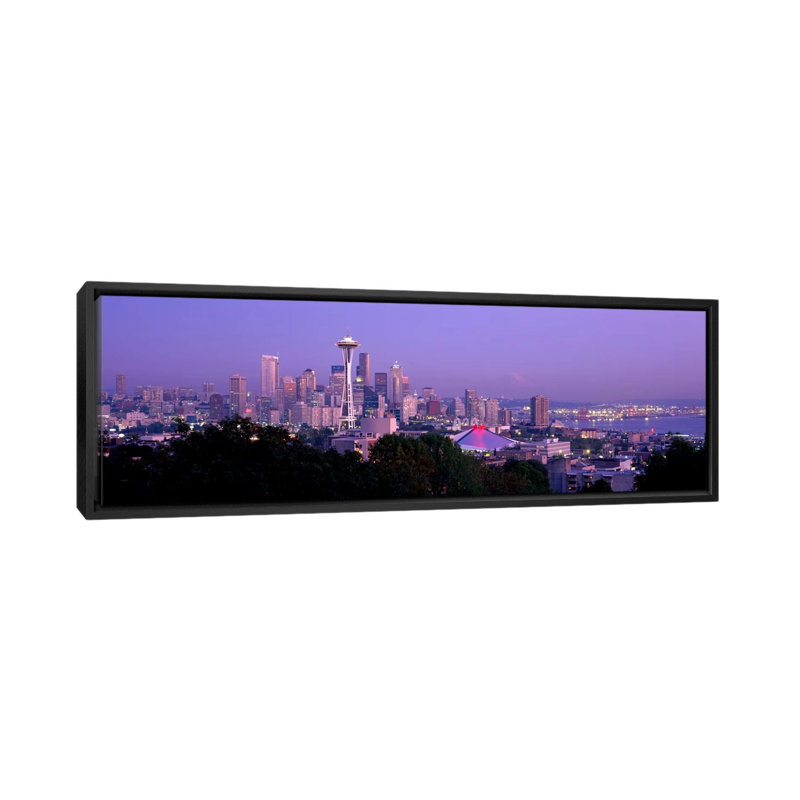 Ponoramique de Seattle, reproduction de photo sur toile, H 12 po x l 36 po x P 1,5 po, Toile avec cadre noir
