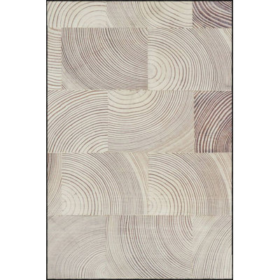 Cream Patterned Woven Base Machine Washable Rug