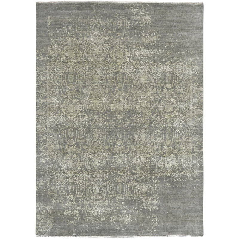 Tapis rectangulaire unique de 8 pi 10 po x 11 pi 9 po gris