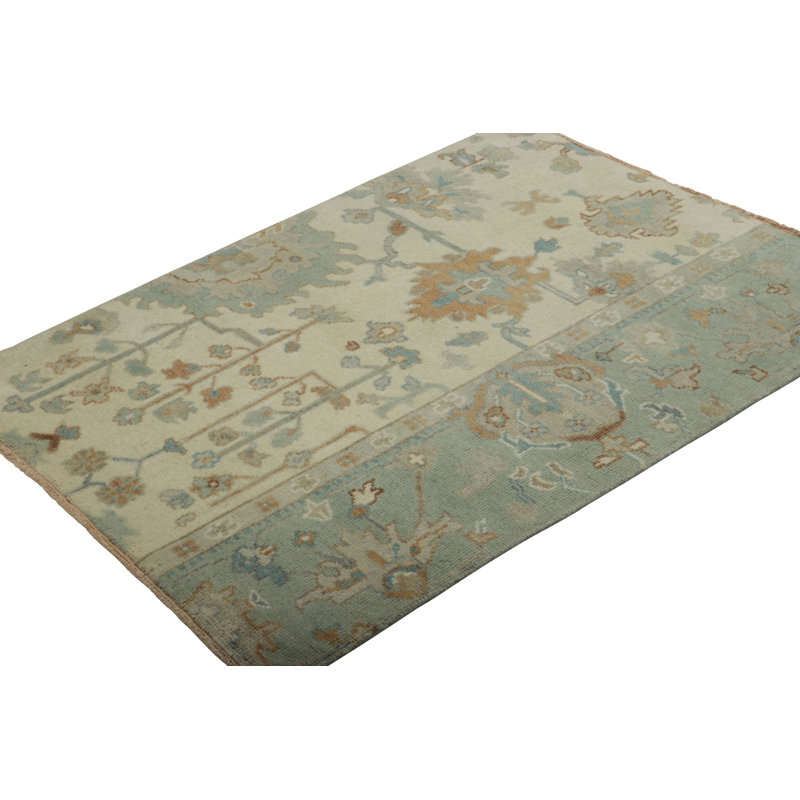 Rug & Kilim’S Persian Style Oushak Rug In Blue And Cream With Floral Patterns