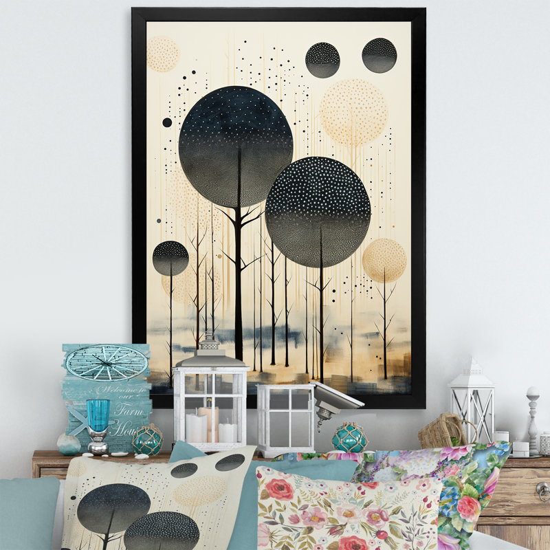Yalin Gray Beiige Mid Century Minimalist Oasis - reproduction sur toile, H 20 po x l 12 po x P 1 po, Cadre photo noir