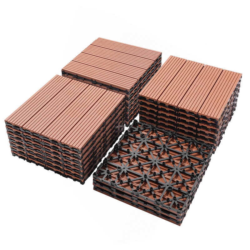 Ensemble de 20 tuiles de terrasse en bois et en plastique composite, Acajou