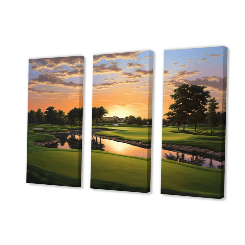 «Golf Dawn On The Put II», reproduction sur toile 3 pièces, H 32 po x l 48 po x P 1 po