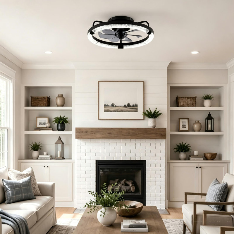 20" Modern Black LED Ceiling Fan Light, Matte Black