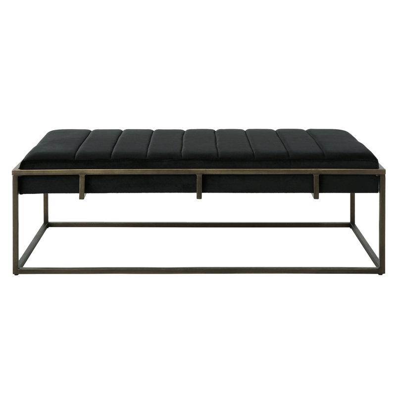 Black Upholstered Bench With Velvet And Brass Finish - Modern Design, Fabric Upholstery, 16 In Height, 49 Depth Channel , Seating, Depth, 25 Width, Height