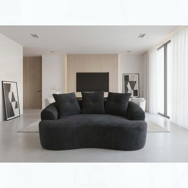 Causeuse courbée avec coussins à ressorts ensachés, aucun assemblage requis, Noir