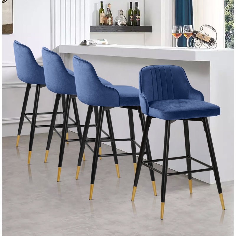 Swivel Upholstered 26"/29" Counter & Bar Stool With Solid Metal Frame and Velvet Back, Blue, Bar Stool (29" Seat Height)