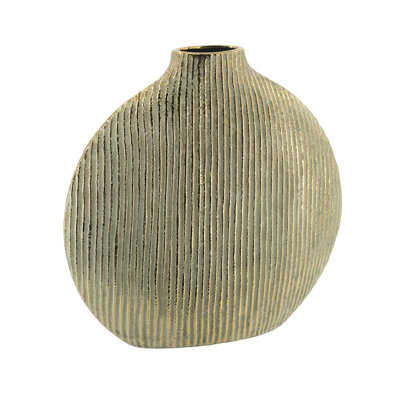 12.5X3x12.5" Gold Ceramic Accent Vase With Vertical Ribbed Texture
