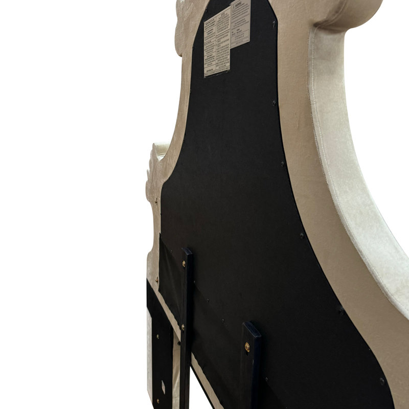 Lit en velours beige Lucienne EK avec DEL, Très grand, Bois synthétique