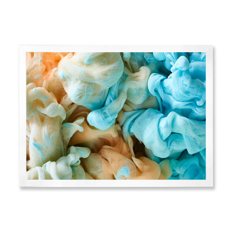 Encre bleue et verte, art mural moderne, H 12 po x l 20 po x P 1,5 po, Cadre photo blanc