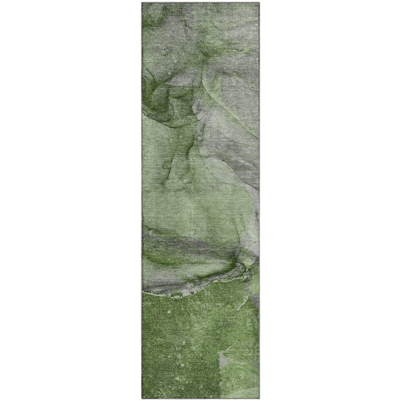 Premium Machine Washable Cerrito AMF524 Olive Rug, Runner 2'3" x 7'6"