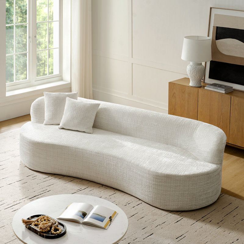 Eliseo 94.5"W Modern Compression High-Density Foam Sofa with 2 Pillow and No Assembly Needed, Ivory