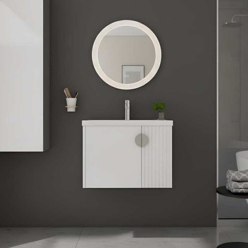 Salle de bain murale 28 "avec lavabo et porte à fermeture douce, Blanc