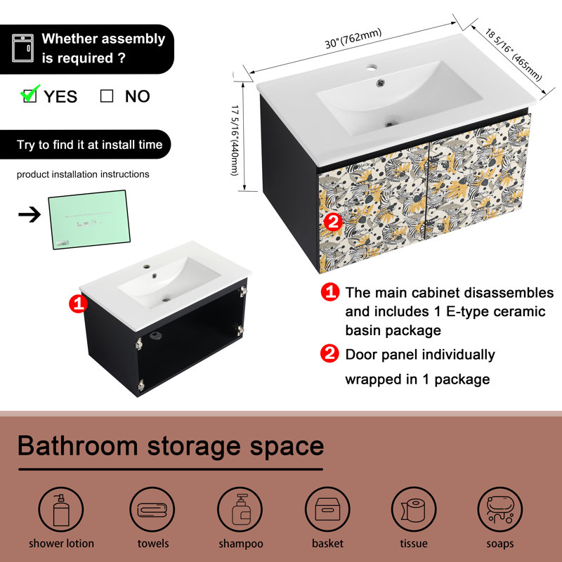 Meuble-lavabo simple 30 po avec comptoir en céramique