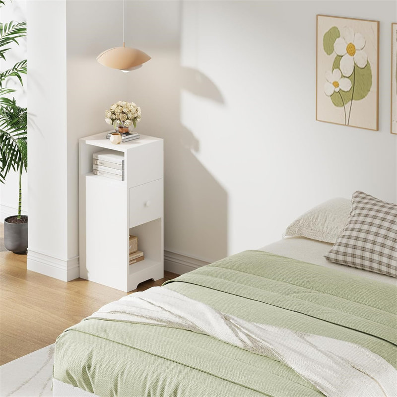 25cm W Manufactured Wood Bedside Table, White