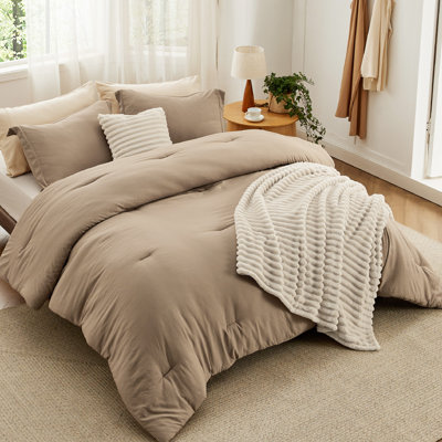 Ensemble d'édredon pour grand lit 5 pièces - lit dans un sac avec jeté en polaire et coussin décoratif, ensembles d'édredon légers, literie toutes saisons, kaki
