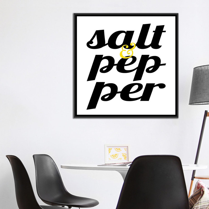 Kitchen Salt and Pepper Textual Art on Canvas, 37" H x 37" W x 1.5" D, Black Framed Canvas, No Mat