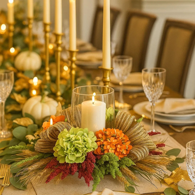 Keffer Hydrangea Fall Centerpiece with Candleholder