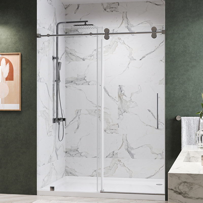 KW04 62 - 66 In. W X 76 In. H Single Sliding Frameless Shower Door With 3/8 In. Clear Glass, Chrome