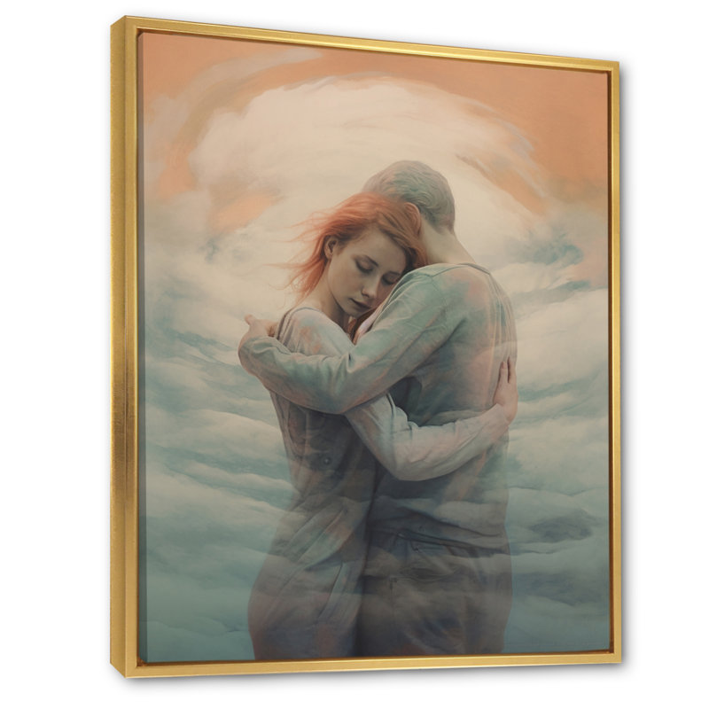 «Passionate Hug Couple Celebration I», reproduction sur toile, 40" H x 30" W, Cadre flottant doré