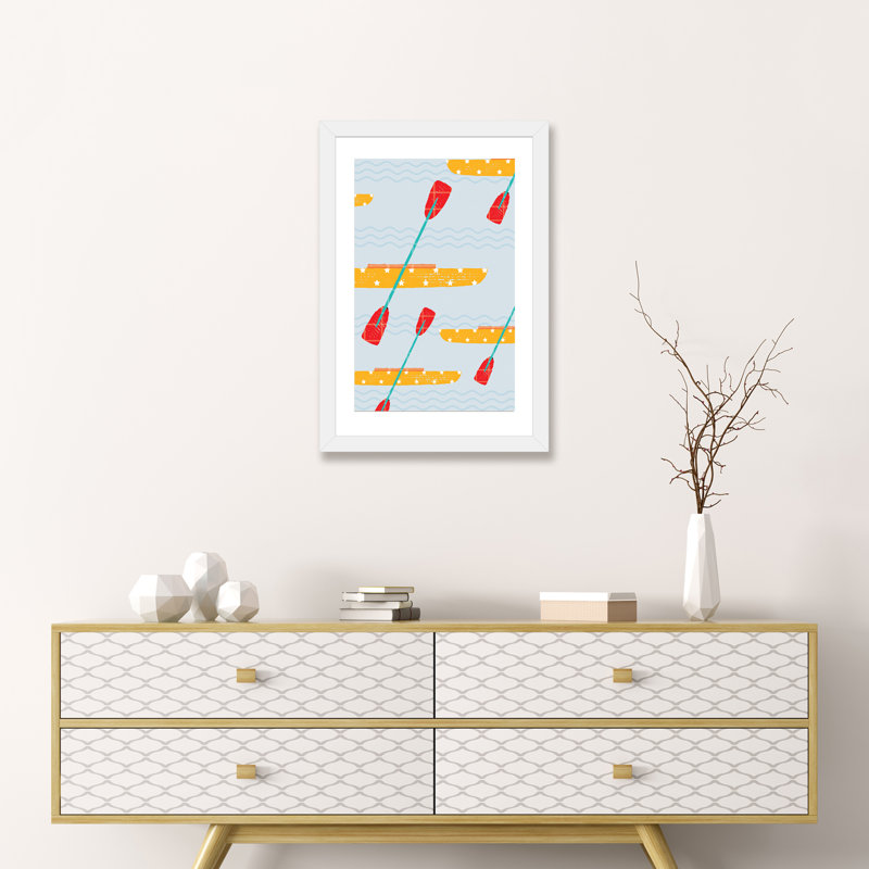 On the Water Kayaks - impression d'art graphique, H 24 po x l 16 po x P 1 po, Papier encadré blanc, Blanc