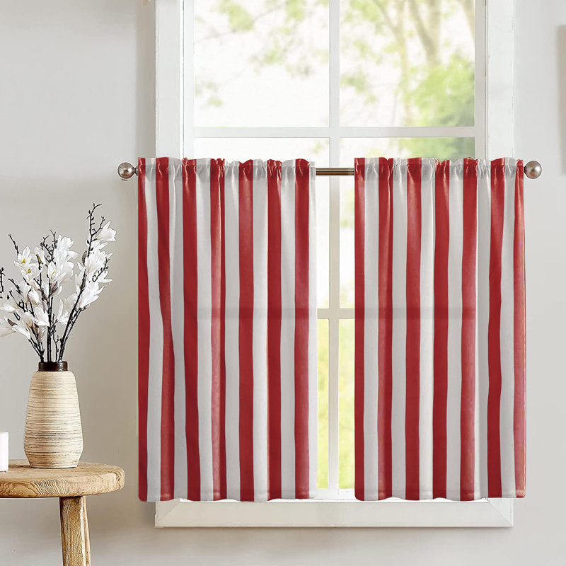 Rideaux rayés en coton 2 po, Rouge
