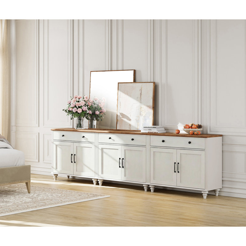 Meuble d'appoint Corretta de style ferme avec tiroir et portes, blanc, ensemble de 3, Blanc