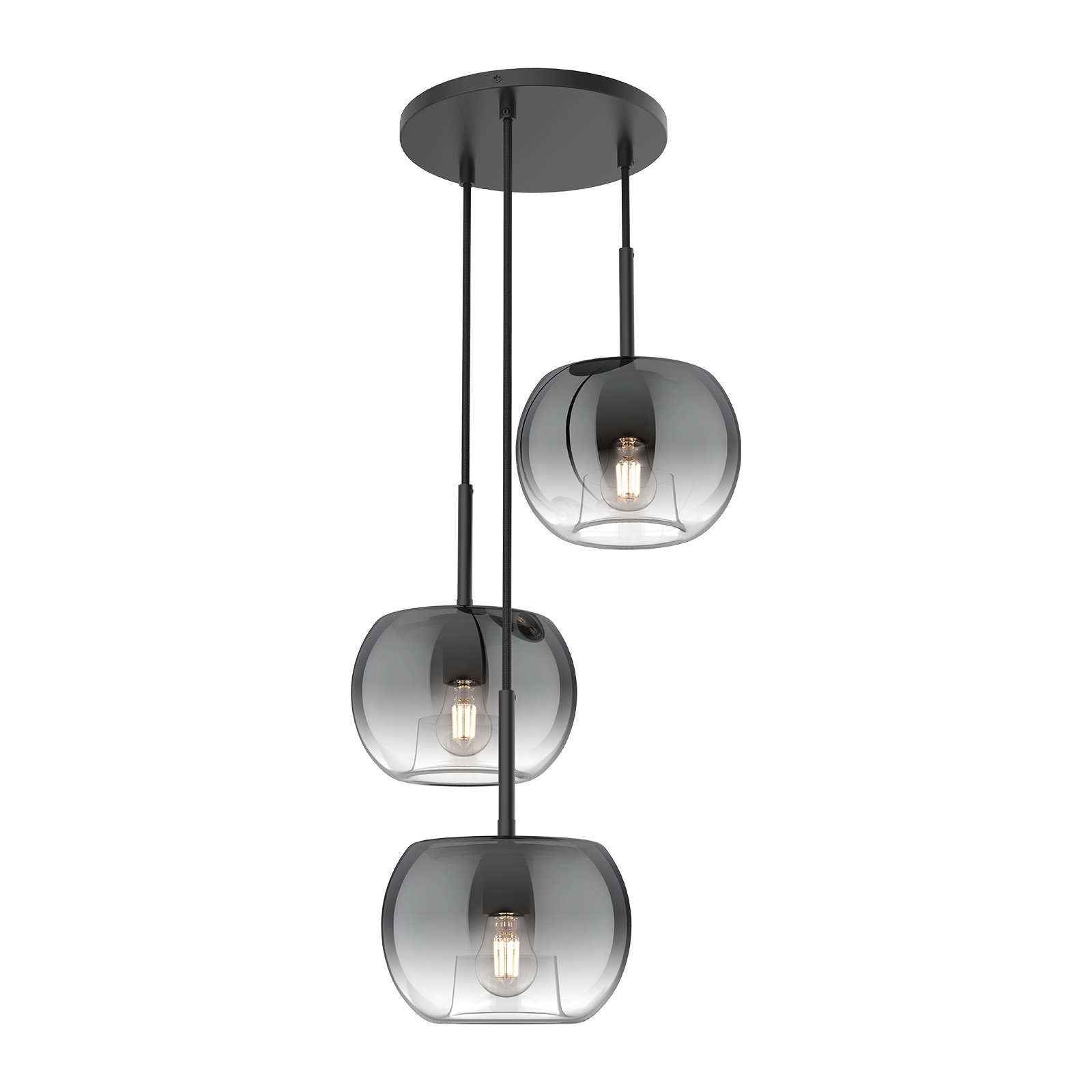 Samar 3 Light Glass Steel Pendant, Black/Smoked